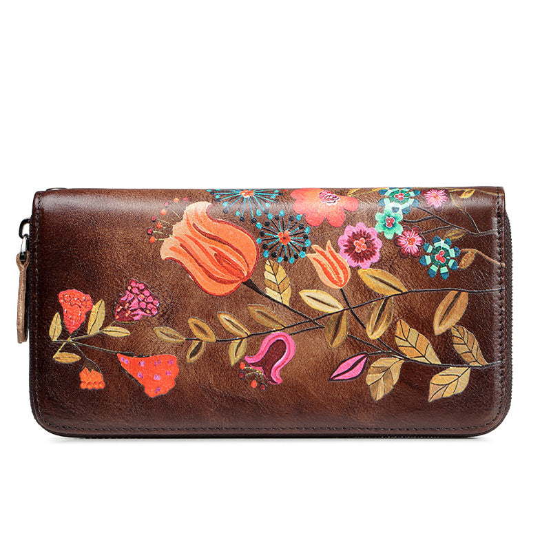Floral Elegance: Retro Leather Artisan Wallet