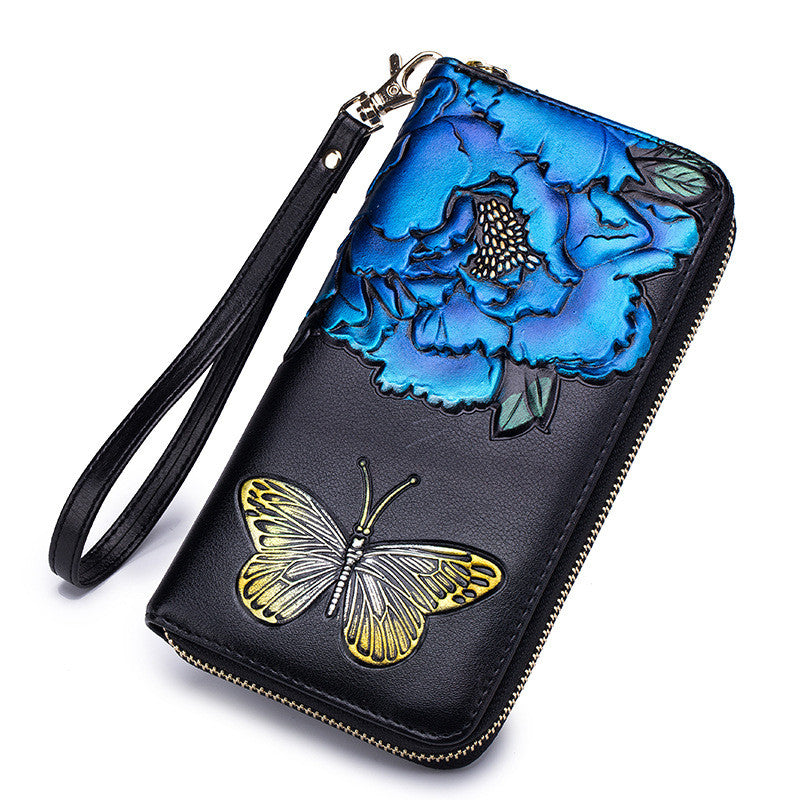 Blossom Elegance Hand-Painted Leather Wallet