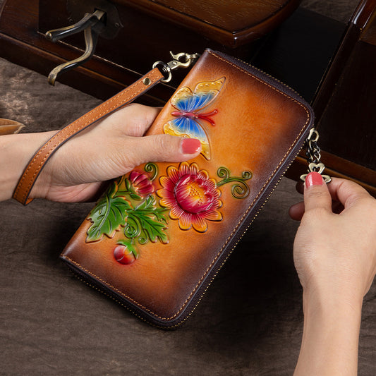 Butterfly Reverie: Artistic Leather Wallet with Anti-Theft Features