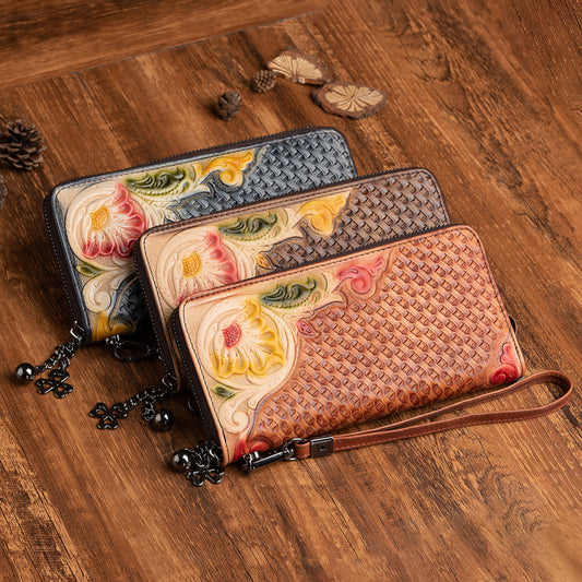 Floral Rhapsody: Artisan Woven Leather Wallets