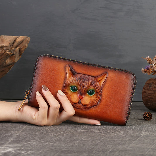 Whimsical Whiskers: Cat-Inspired Leather Artistry Wallet