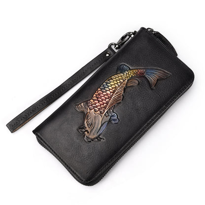 Elegance Underwater: Unisex Koi Leather Zip Wallet