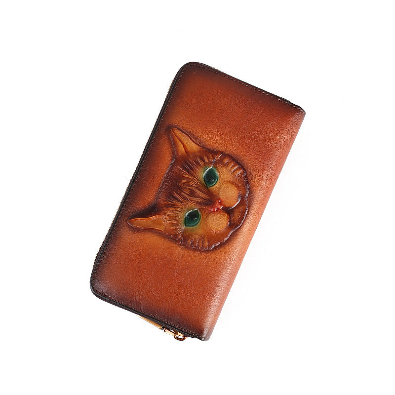 Whimsical Whiskers: Cat-Inspired Leather Artistry Wallet